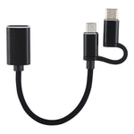 USB 3.0 メス to Micro USB + USB-C / Type-C オス 充電＆転送 OTG ナイロン編みアダプターケーブル、ケーブル長さ：11cm、Micro USB ブラック、Micro USB ブルー、Micro USB レッド、Micro USB シルバー、Micro USB ホワイト