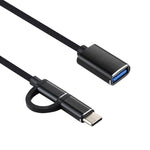 USB 3.0 メス to Micro USB + USB-C / Type-C オス 充電＆転送 OTG ナイロン編みアダプターケーブル、ケーブル長さ：11cm、Micro USB ブラック、Micro USB ブルー、Micro USB レッド、Micro USB シルバー、Micro USB ホワイト