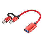 USB 3.0 メス to Micro USB + USB-C / Type-C オス 充電＆転送 OTG ナイロン編みアダプターケーブル、ケーブル長さ：11cm、Micro USB ブラック、Micro USB ブルー、Micro USB レッド、Micro USB シルバー、Micro USB ホワイト
