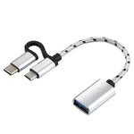 USB 3.0 メス to Micro USB + USB-C / Type-C オス 充電＆転送 OTG ナイロン編みアダプターケーブル、ケーブル長さ：11cm、Micro USB ブラック、Micro USB ブルー、Micro USB レッド、Micro USB シルバー、Micro USB ホワイト