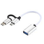 USB 3.0 メス to Micro USB + USB-C / Type-C オス 充電＆転送 OTG ナイロン編みアダプターケーブル、ケーブル長さ：11cm、Micro USB ブラック、Micro USB ブルー、Micro USB レッド、Micro USB シルバー、Micro USB ホワイト