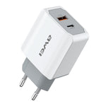awei PD4 20W PD Type-C + QC 3.0 USBインターフェース 急速充電トラベル充電器 データケーブル付き、EUプラグ