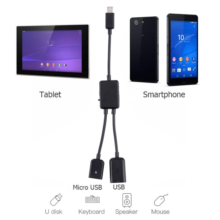 1対2 Micro USB OTGアダプターケーブル