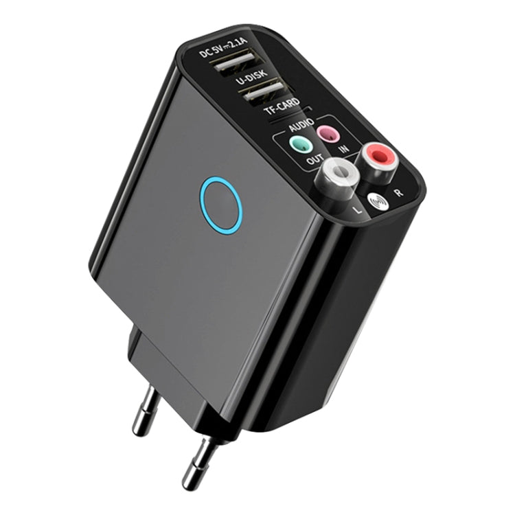 K16 2-in-1 3.5mm AUX + RAC デュアル出力プラグイン Bluetooth 5.0 オーディオ送受信機 リモコン付き, EUプラグ, EUプラグ