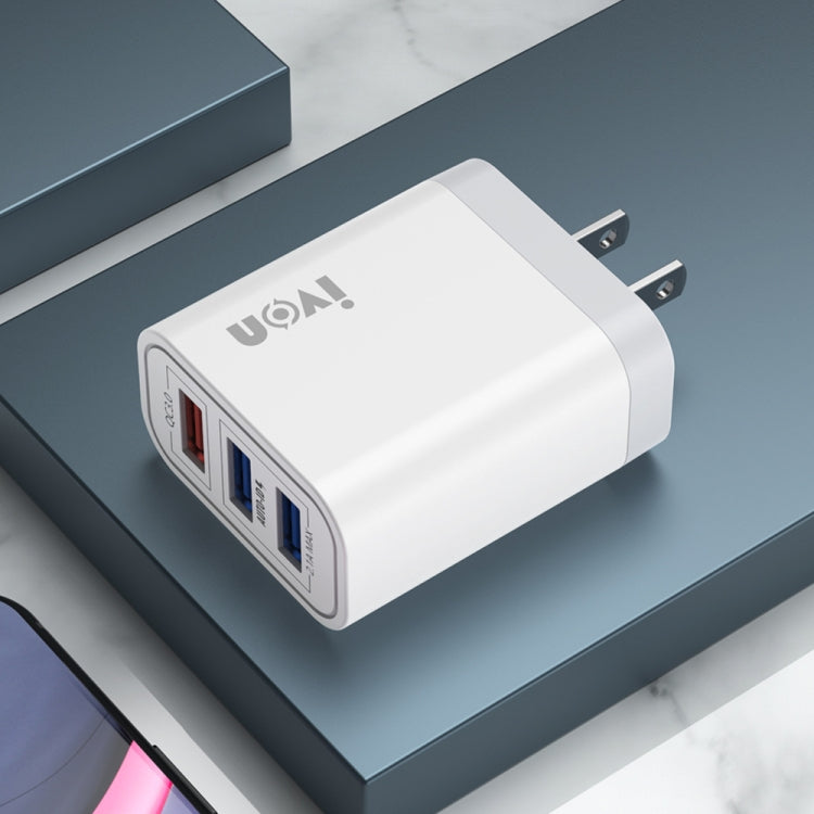 IVON AD37 5A QC 3.0 3ポートUSBトラベルチャージャー、米国プラグ、AD37