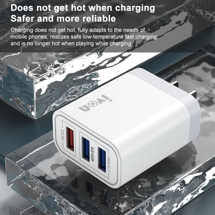 IVON AD37 5A QC 3.0 3ポートUSBトラベルチャージャー、米国プラグ、AD37