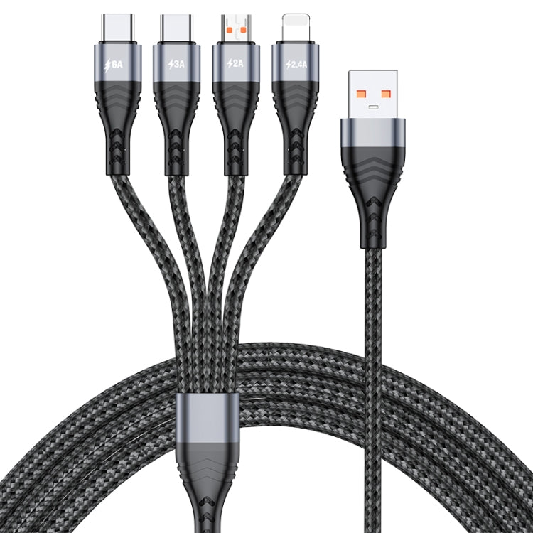 4 in 1 66W 6A USB から 8ピン + Micro USB + デュアル USB-C / Type-C 急速充電データケーブル、ケーブル長さ: 1.2m、1.2m、1.2m 66W