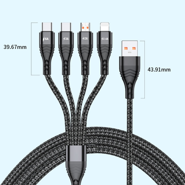 4 in 1 66W 6A USB から 8ピン + Micro USB + デュアル USB-C / Type-C 急速充電データケーブル、ケーブル長さ: 1.2m、1.2m、1.2m 66W
