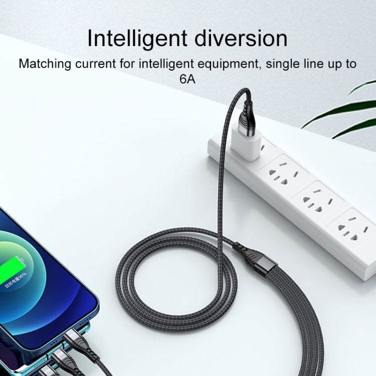 4 in 1 66W 6A USB から 8ピン + Micro USB + デュアル USB-C / Type-C 急速充電データケーブル、ケーブル長さ: 2m、2m、2m 66W