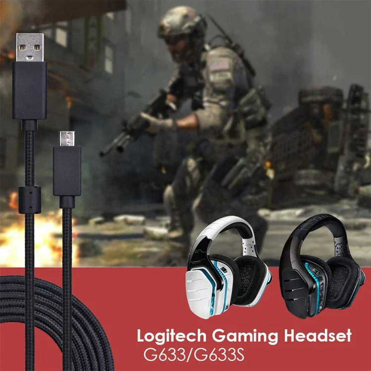 ZS0155 Logitech G633 / G633s USBヘッドセットオーディオケーブル 通話・ヘッドセットライト対応、ケーブル長さ: 2m、Logitech G633用2m