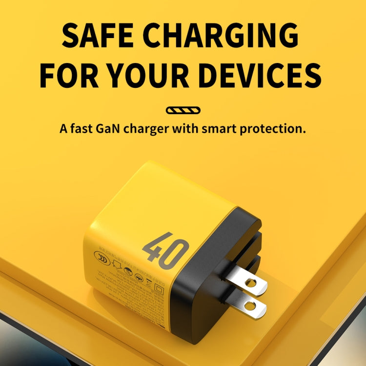 WK WP-U128 40W デュアル USB-C/Type-C インターフェース ガリウムナイトライド充電器、仕様：USプラグ
