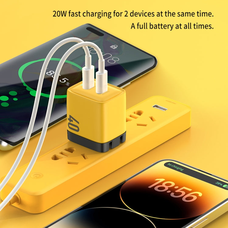 WK WP-U128 40W デュアル USB-C/Type-C インターフェース ガリウムナイトライド充電器、仕様：USプラグ