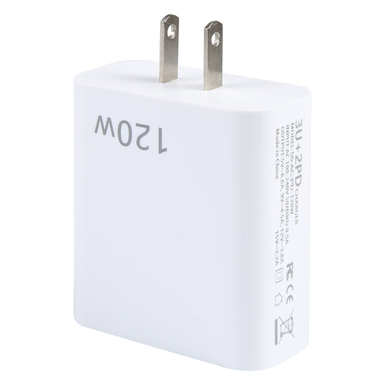 120W デュアルPD Type-C + 3ポートUSB マルチポート充電器、USプラグ、USプラグ