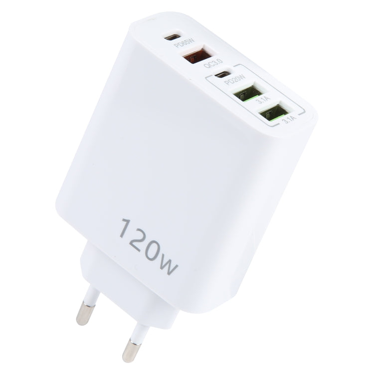 120W デュアルPD Type-C + 3ポートUSB マルチポート充電器、EUプラグ、EUプラグ