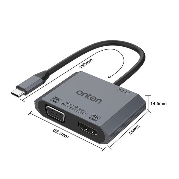 Onten M205 3in1 Type-C to HDMI+VGA+PD 急速充電ビデオコンバーター M205