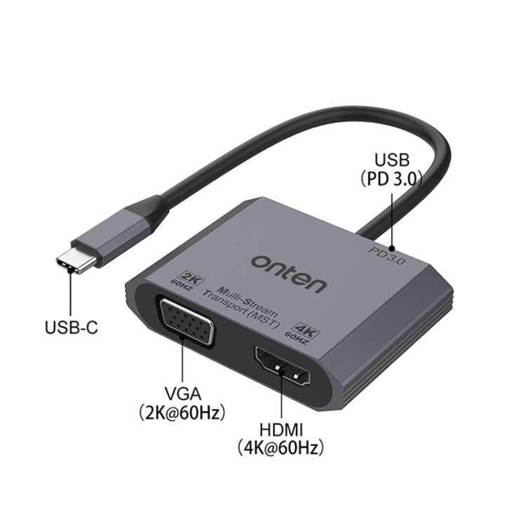 Onten M205 3in1 Type-C to HDMI+VGA+PD 急速充電ビデオコンバーター M205