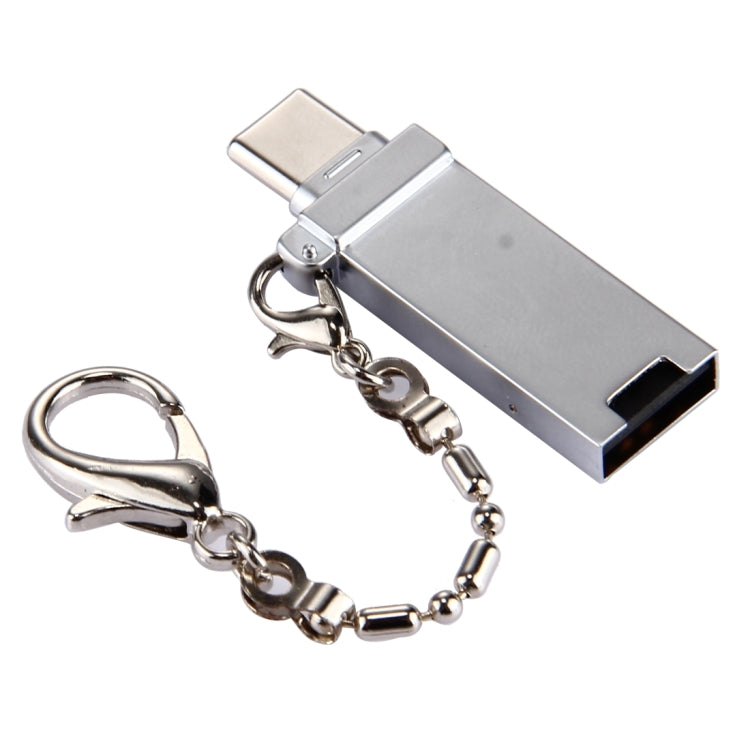 ミニ アルミ合金 USB 2.0 メス to USB-C / Type-C オス ポートコネクターアダプター チェーン付き