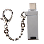 ミニ アルミ合金 USB 2.0 メス to USB-C / Type-C オス ポートコネクターアダプター チェーン付き