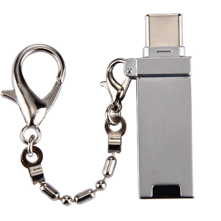 ミニ アルミ合金 USB 2.0 メス to USB-C / Type-C オス ポートコネクターアダプター チェーン付き