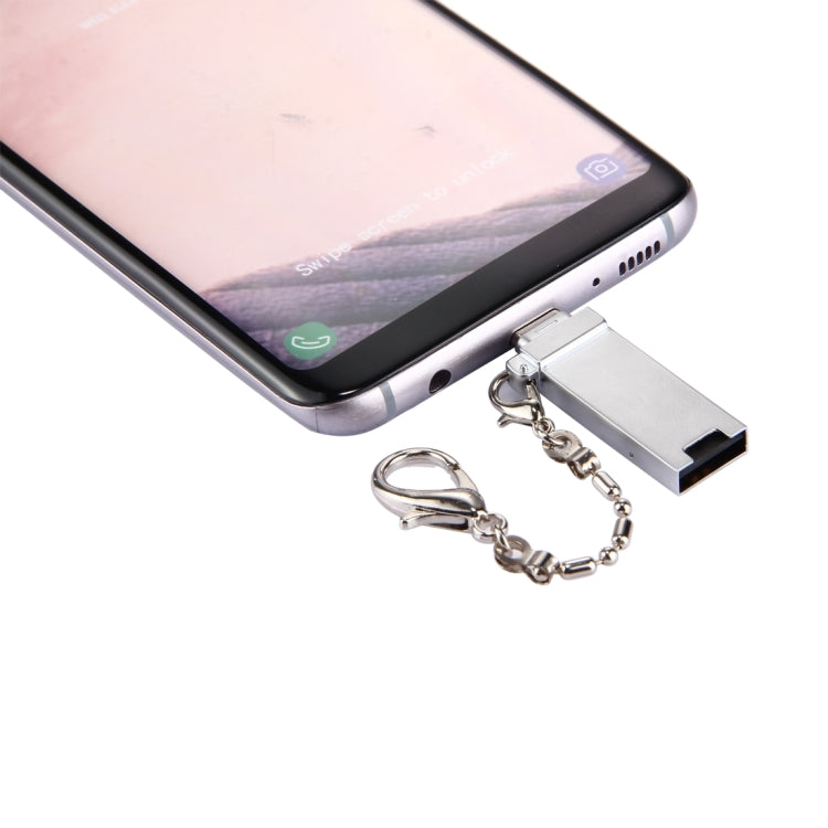 ミニ アルミ合金 USB 2.0 メス to USB-C / Type-C オス ポートコネクターアダプター チェーン付き