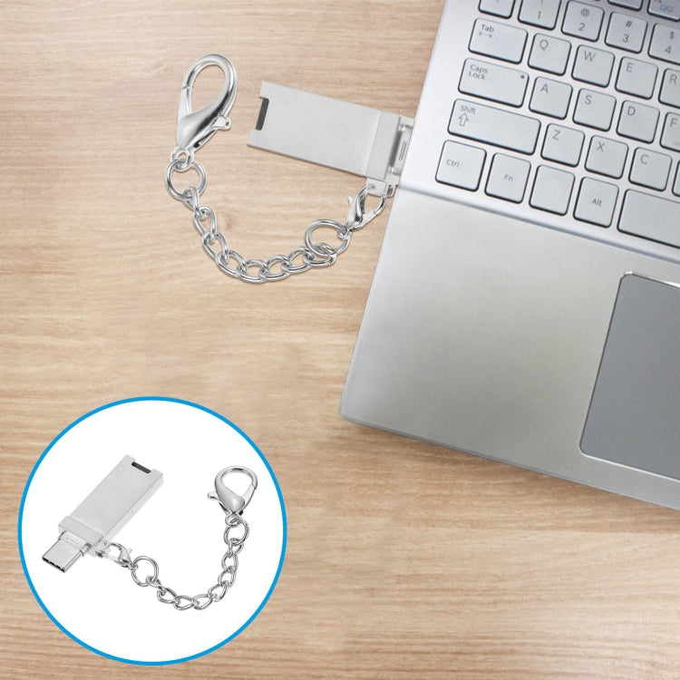 ミニ アルミ合金 USB 2.0 メス to USB-C / Type-C オス ポートコネクターアダプター チェーン付き