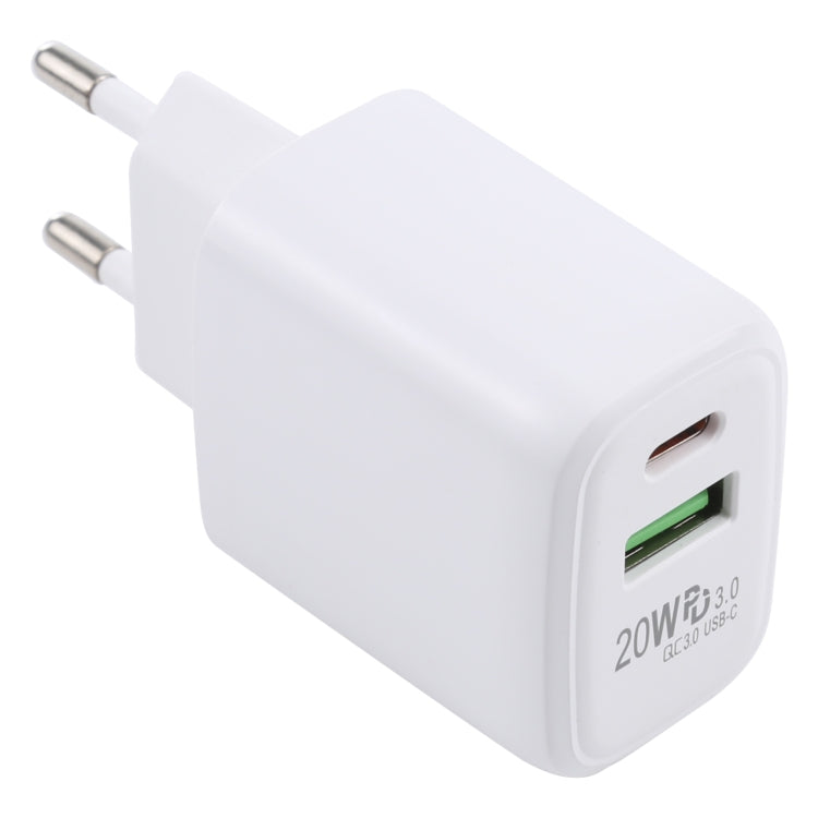 LZ-215A+C 20W QC 3.0 USB + PD 3.0 USB-C / Type-C 急速充電トラベルチャージャー、欧州プラグ、欧州プラグ