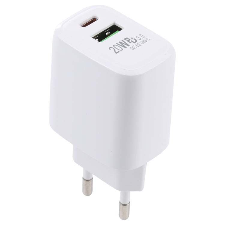 LZ-215A+C 20W QC 3.0 USB + PD 3.0 USB-C / Type-C 急速充電トラベルチャージャー、欧州プラグ、欧州プラグ