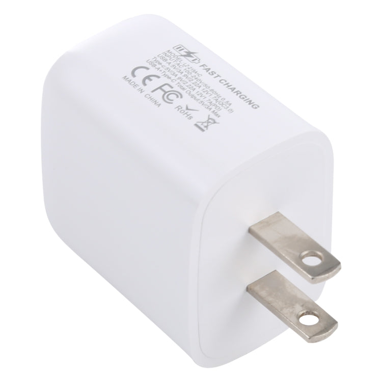 LZ-215A+C 20W QC 3.0 USB + PD 3.0 USB-C / Type-C 急速充電トラベルチャージャー、米国プラグ、米国プラグ