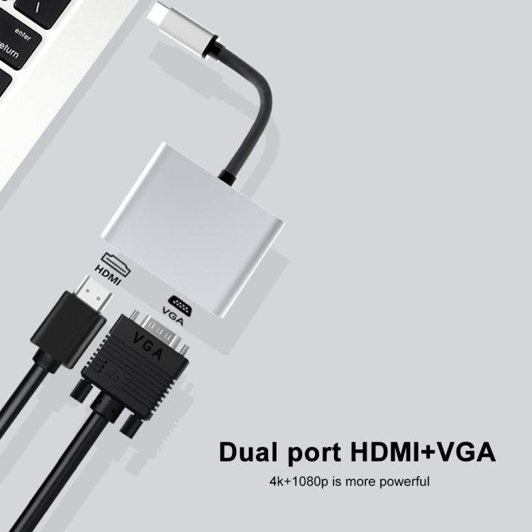 2-in-1 多機能 USB-C / Type-C から HDMI+VGA ハブ ドッキングステーション