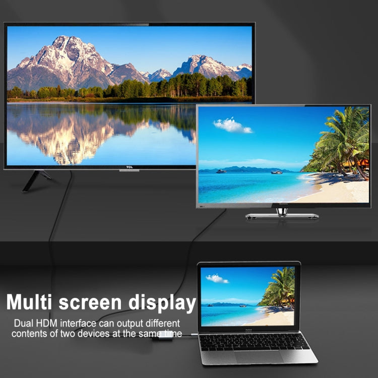 2-in-1 多機能 USB-C / Type-C から デュアル HDMI ハブ ドッキングステーション