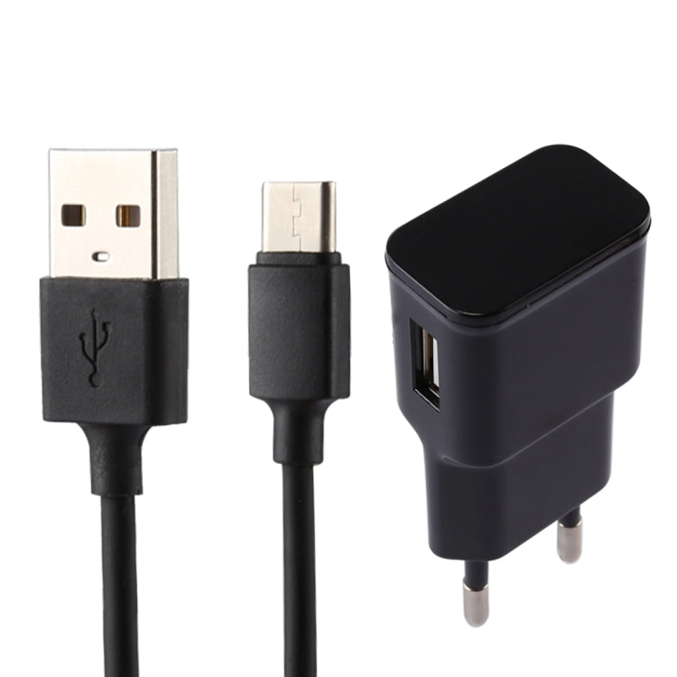 5V 2.1A インテリジェント識別USBチャージャー 1m USB to USB-C / Type-C充電ケーブル付き、欧州プラグ