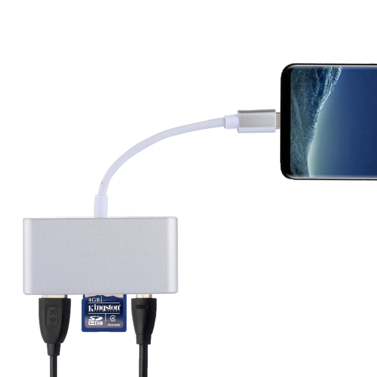5-in-1 マイクロSD + SD + USB 3.0 + USB 2.0 + マイクロUSBポートからUSB-C / タイプC OTGコンボアダプターカードリーダー タブレット、スマートフォン、PC用、5-in-1（シルバー）、5-in-1（ゴールド）
