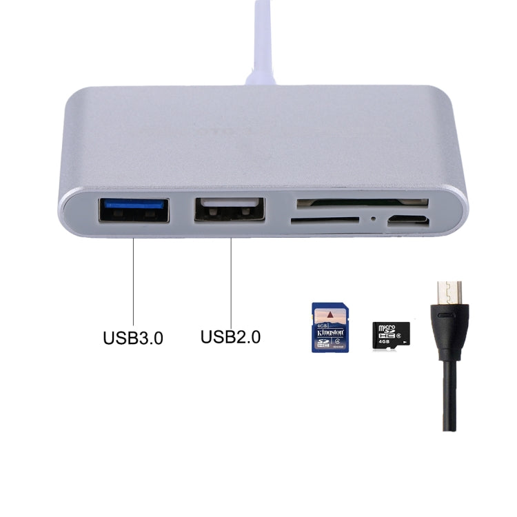 5-in-1 マイクロSD + SD + USB 3.0 + USB 2.0 + マイクロUSBポートからUSB-C / タイプC OTGコンボアダプターカードリーダー タブレット、スマートフォン、PC用、5-in-1（シルバー）、5-in-1（ゴールド）