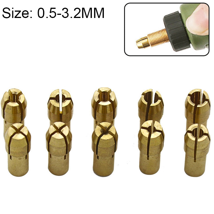 電動ミル用三つ爪銅クランプナット10in1、穴径：0.5-3.2mm、穴径：0.5-3.2mm