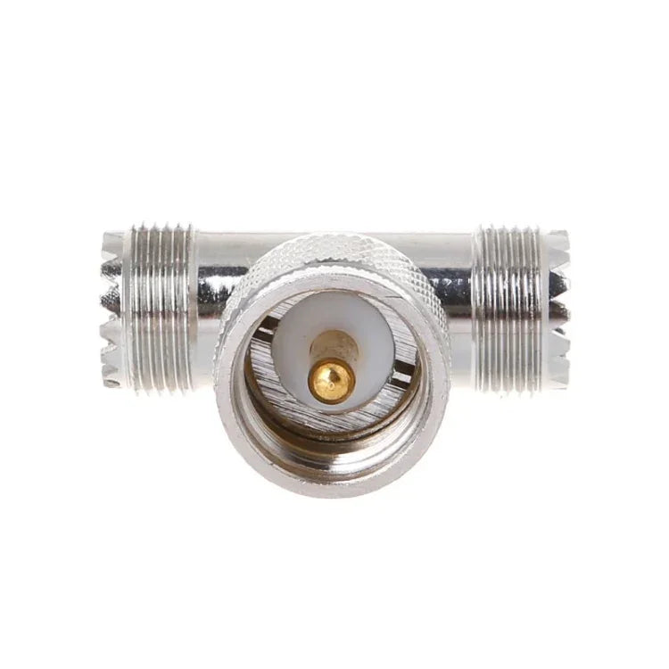 T字型 UHF オス PL259 から 2つの UHF メスアダプター