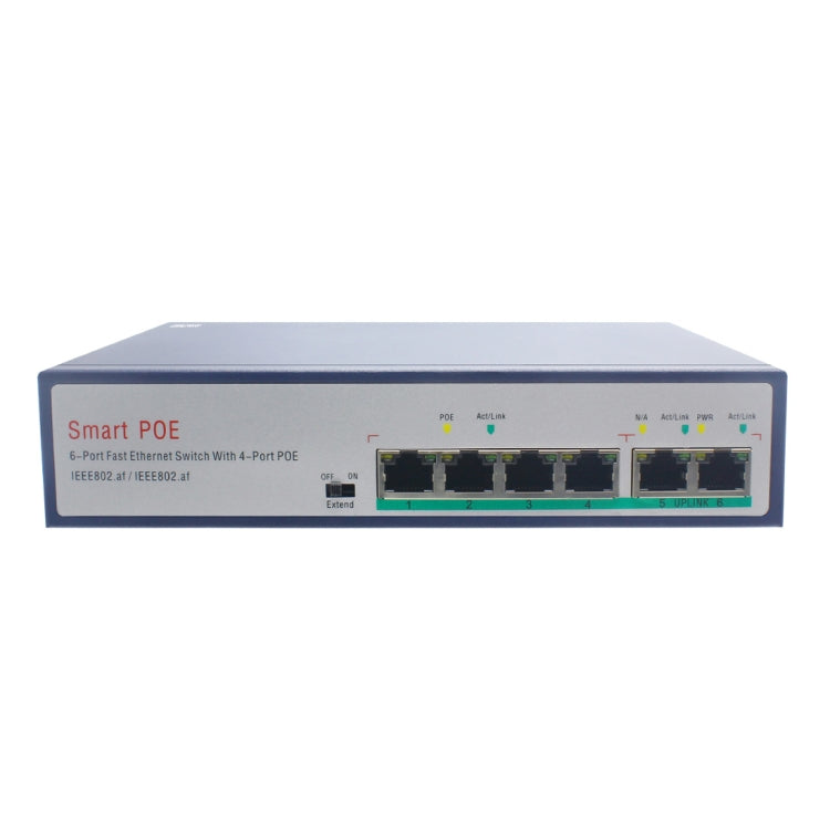ESCAM POE 4+2 6ポートファーストイーサネットスイッチ 4ポートPOE 10/100M 120Wネットワークスイッチ、伝送距離：150m、6ポート