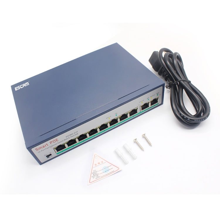 ESCAM POE 8+2 10ポート ファストイーサネットスイッチ 8ポート POE 10/100M 120W ネットワークスイッチ、伝送距離：150m、10ポート