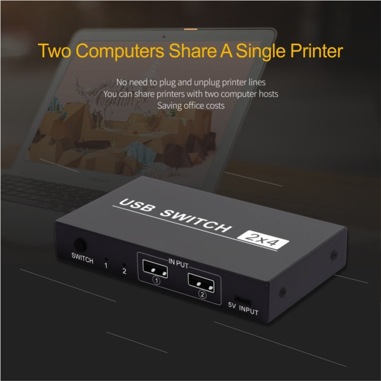 2x4 USBスイッチ 2ポート PC共有 4デバイス用 プリンター キーボード マウス モニター、2x4 USBスイッチ
