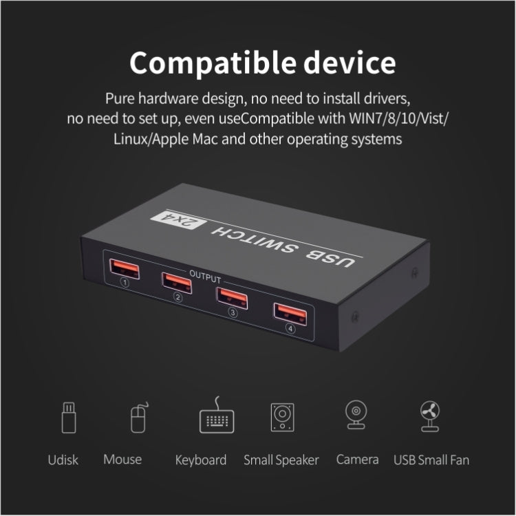 2x4 USBスイッチ 2ポート PC共有 4デバイス用 プリンター キーボード マウス モニター、2x4 USBスイッチ