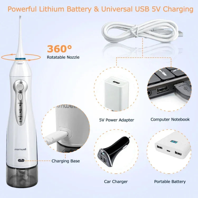 Mornwell D52 USB充電式防水口腔洗浄器 IPX7防水、D52