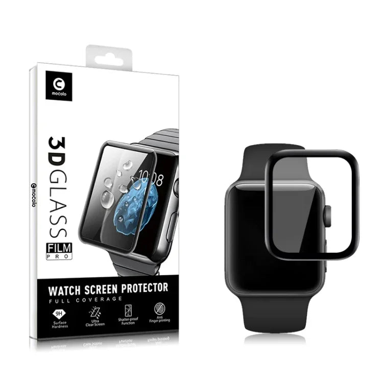 2枚セット mocolo 0.33mm 9H 3Dラウンドエッジ全面接着強化ガラスフィルム、Apple Watch Series 3 38mm用、Apple Watch Series 4 40mm用、Apple Watch Series 3 42mm用、Apple Watch Series 4 44mm用