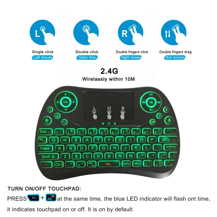 I8 Max 2.4GHz ミニワイヤレスキーボード タッチパッド付き 充電式フライエアマウス スマートゲーム 7色バックライト
