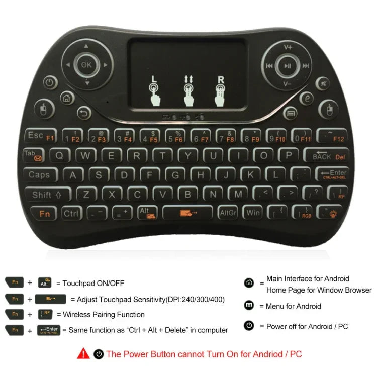 I8 Max 2.4GHz ミニワイヤレスキーボード タッチパッド付き 充電式フライエアマウス スマートゲーム 7色バックライト