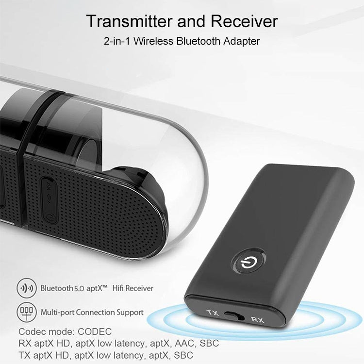 B10S Bluetoothアダプター 5.0 Bluetoothトランスミッター兼レシーバー 2-in-1 Bluetoothアダプター、ブラック