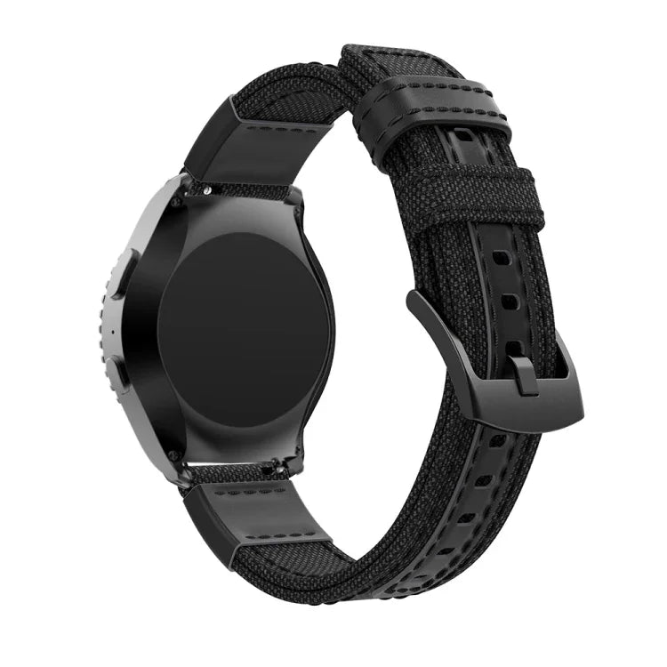 キャンバス＆レザー リストストラップウォッチバンド Samsung Gear S2/Galaxy Active 42mm用, リストストラップサイズ:135+96mm