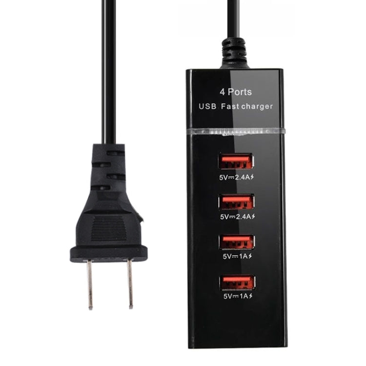 5V 4.1A 4ポートUSB充電アダプター 電源プラグケーブル付き、ケーブル長さ：1.5m、米国プラグ、米国プラグ