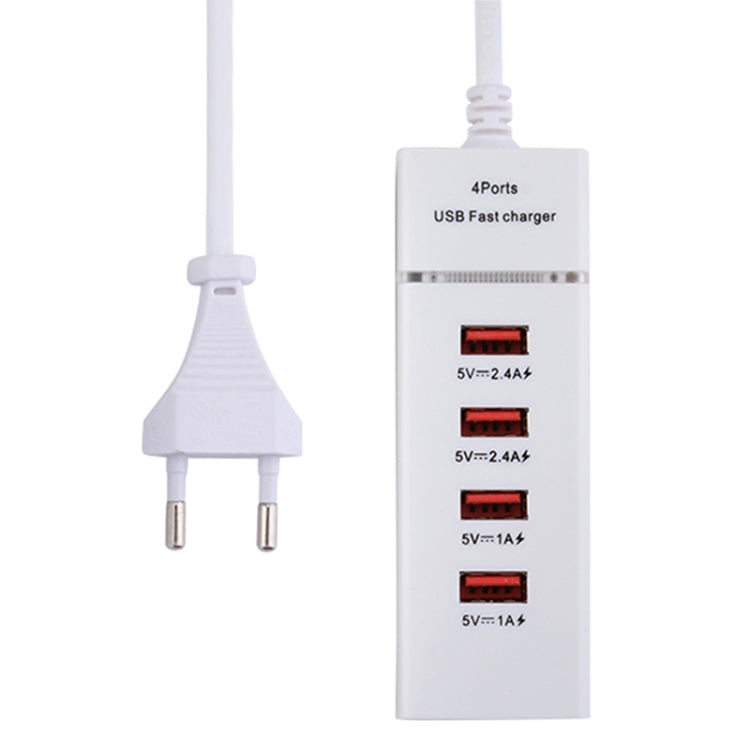 5V 4.1A 4ポートUSB充電アダプター 電源プラグケーブル付き、ケーブル長さ：1.5m、EUプラグ、EUプラグ