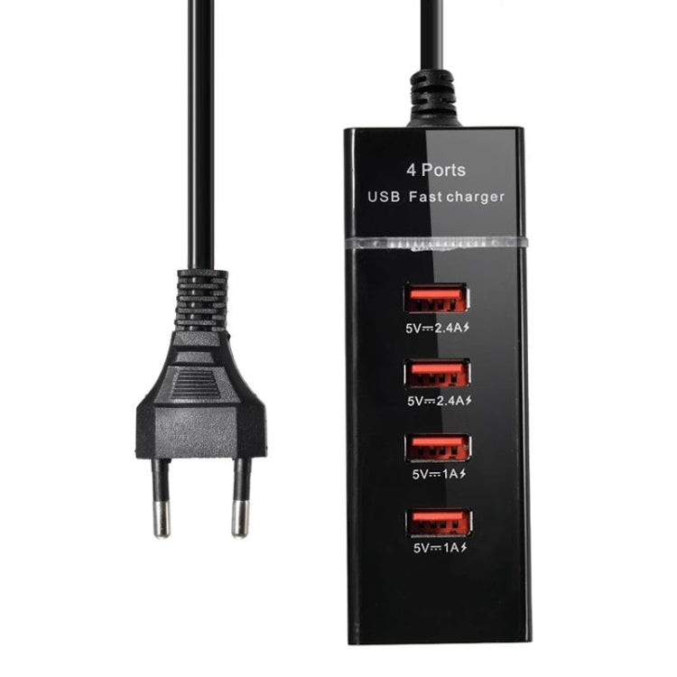 5V 4.1A 4ポートUSB充電アダプター 電源プラグケーブル付き、ケーブル長さ：1.5m、EUプラグ、EUプラグ