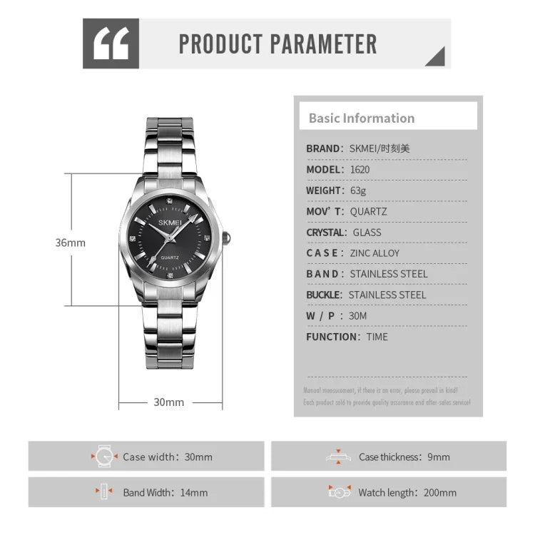 SKmei 1620 Delicate Rhinestone Creative Casual Waterproof Quartz Women Watch Steel Strap Watch