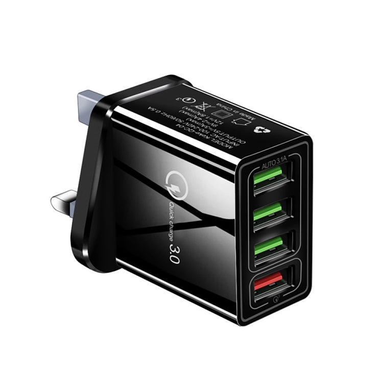 30W QC 3.0 USB + 3 USB 2.0ポート モバイルフォン タブレット PC用ユニバーサルクイックチャージャー トラベルチャージャー、UKプラグ、UKプラグ